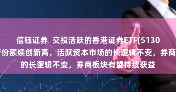信钰证券  交投活跃的香港证券ETF(513090)涨近2%，最新份额续创新高，活跃资本市场的长逻辑不变，券商板块有望持续获益