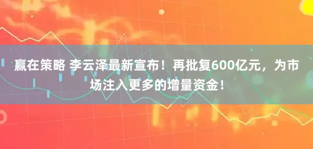赢在策略 李云泽最新宣布！再批复600亿元，为市场注入更多的增量资金！