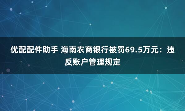 优配配件助手 海南农商银行被罚69.5万元：违反账户管理规定